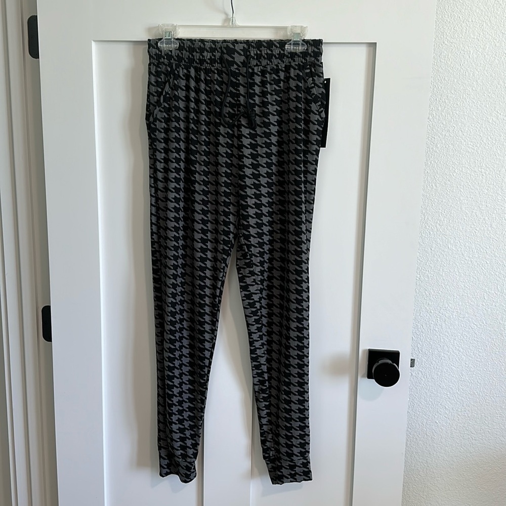 Legging Depot Women's M High Waist Drawstring Joggers Black Gray Houndstooth New